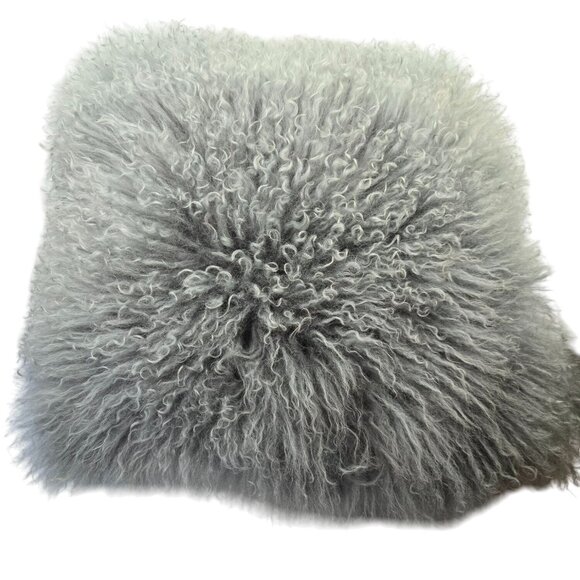 Tahari Wool Fur Fluffy Decorative Throw Pillow Light Green and Gray - Picture 1 of 12